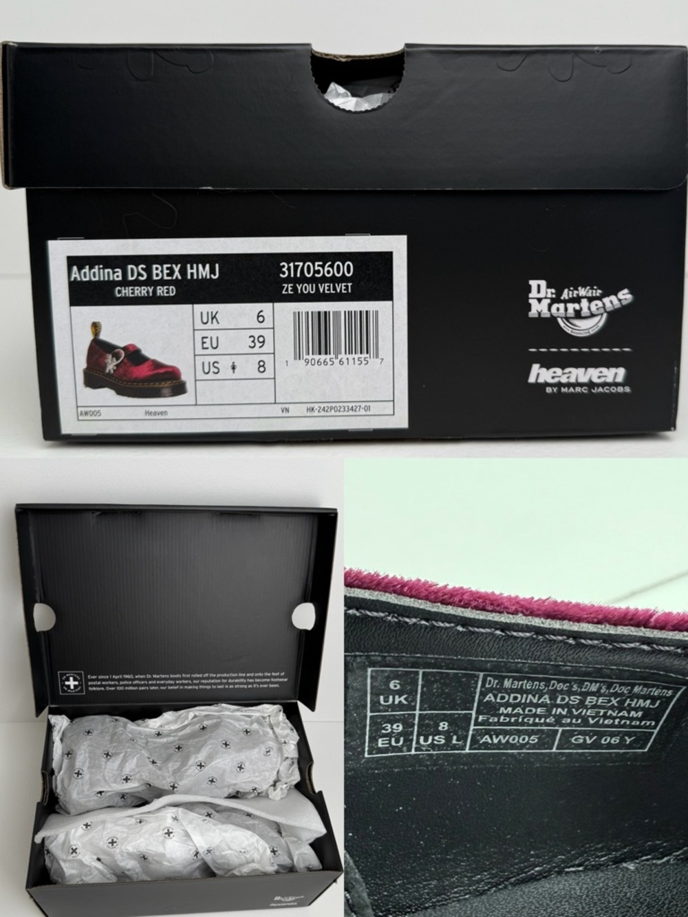 Dr. Martens x Heaven Marc Jacobs Addina Velvet Shoes Cherry Red Mary Janes UK 6 - Picture 17 of 17